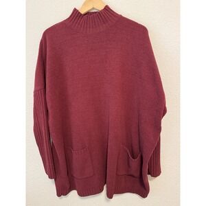 J Jill Chenille Sweater Women's Large Tall Pullover Cranberry Pockets EUC